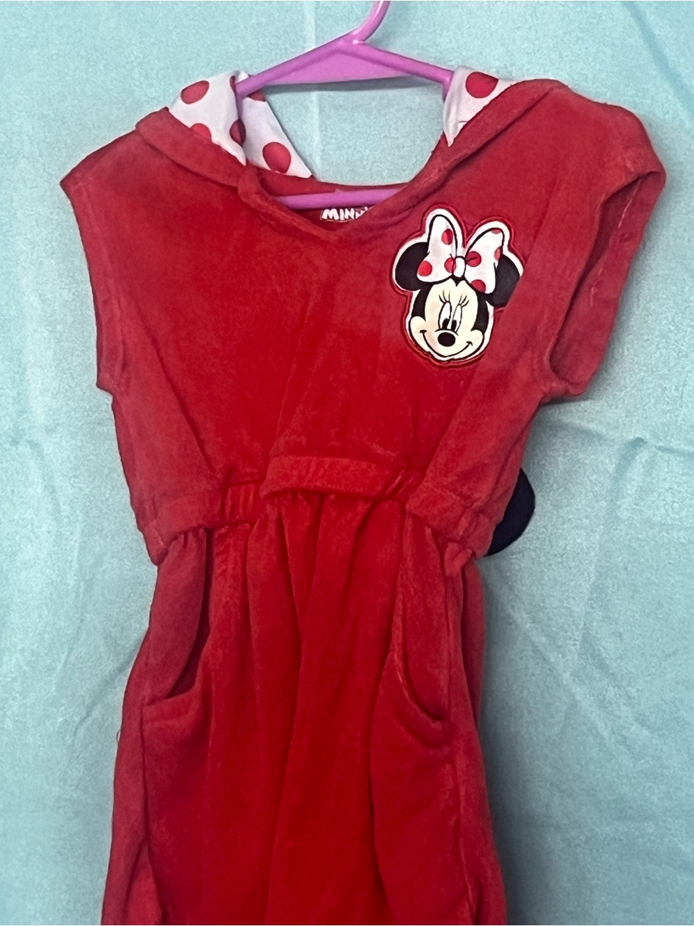 Disney Junior Minnie Mouse Red Hooded Fit & Flare Dress Pockets Cotton 18M